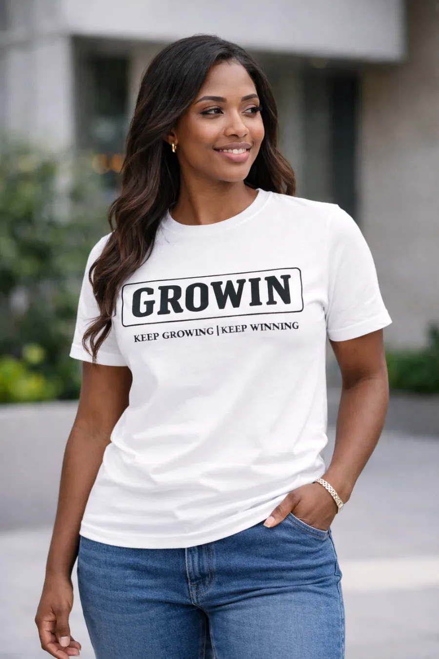 The original white GROWIN shirt, worn